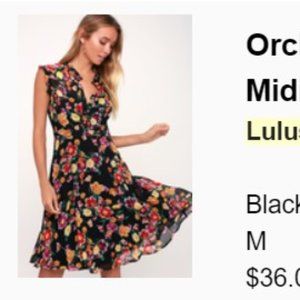 Black Floral Print Ruffled Midi Dress